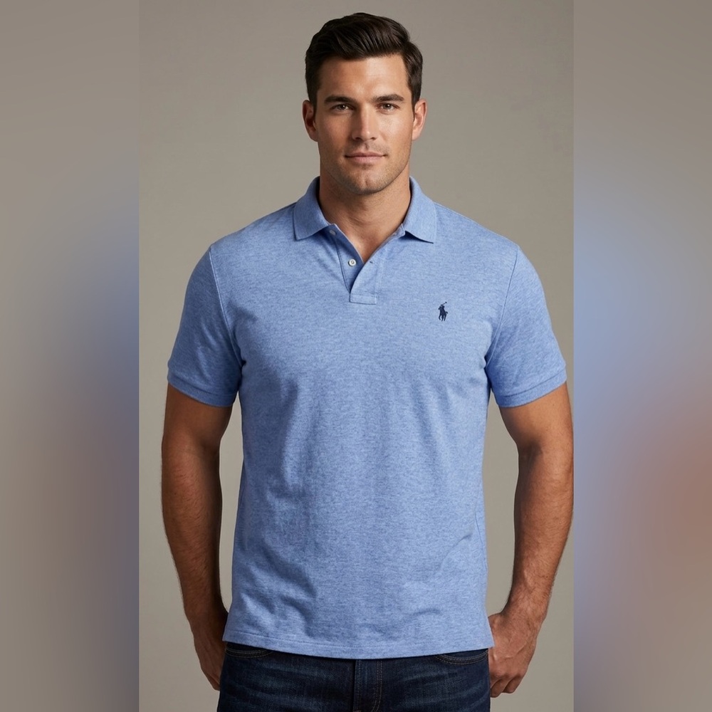Polo Ralph Lauren Men's Heathered Blue Cotton Polo Shirt -‎ Size XL